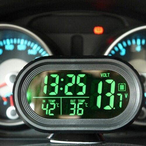 Автомобильные часы с подсветкой, вольтметром и термометром VST 7009V-2