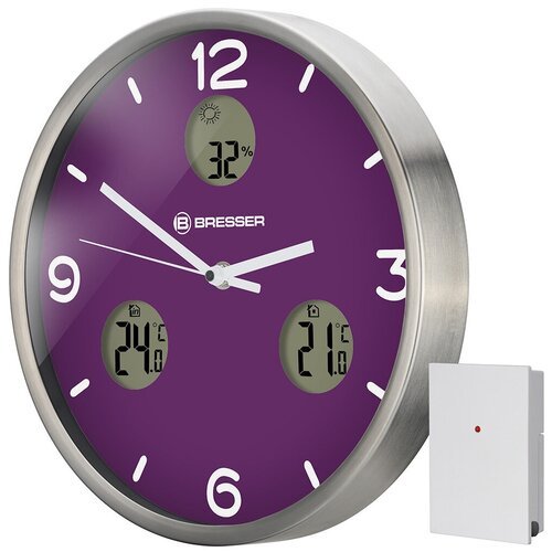 Bresser Часы настенные Bresser MyTime io NX Thermo/Hygro, 30 см, фиолетовые