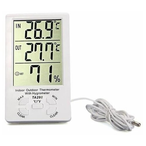 Цифровой термометр и гигрометр ТА-298 / Комнатный и для улицы /Выносной уличный датчик температуры