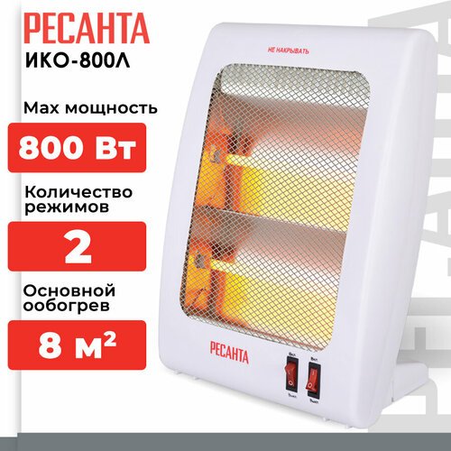 Инфракрасный обогреватель РЕСАНТА ИКО-800Л, CN, 0.8 кВт, 14 м², белый