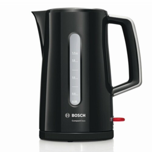 Чайник электрический Bosch 1,7 л, 2400 Вт, закрытый нагревательный элемент, пластик, черный