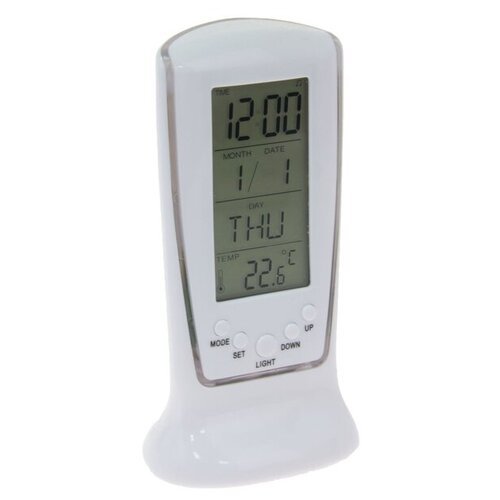 Будильник LuazON LB-02 'Обелиск', часы, дата, температура, подсветка, белый 835058