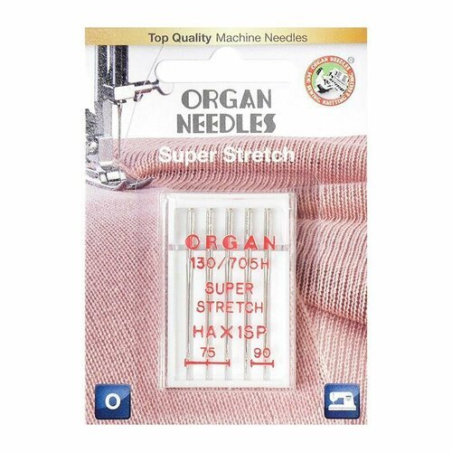 Иглы для бытовых швейных машин ORGAN №75-90 супер стрейч 5 штук