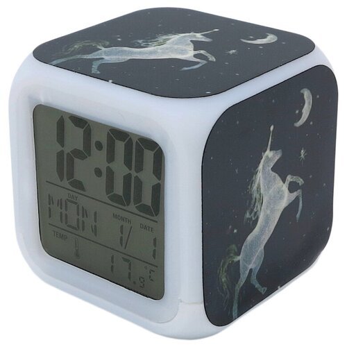 Часы с термометром Михи Михи Единорог с подсветкой №5, черный/белый